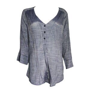 Como Blu Top Womens Plus Size 1X Blue White Dots 3/4 Sleeve V‎ Neck